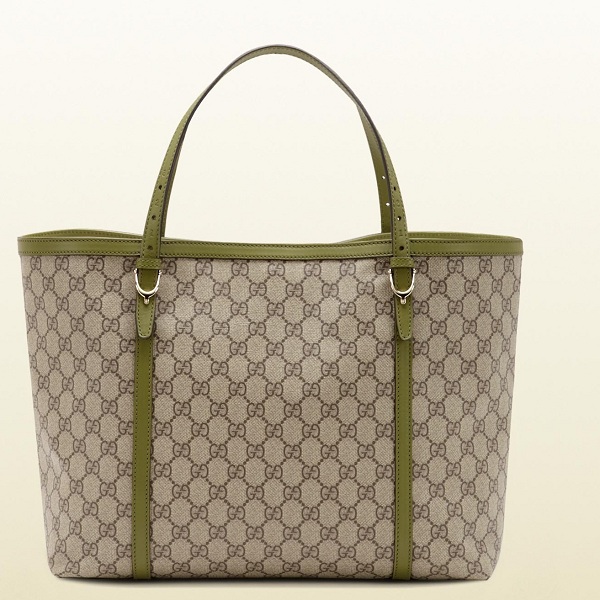 Authentic Gucci GG Supreme Canvas Green Leather Trim﻿ Bag 309613